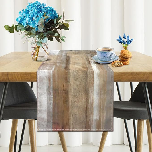 Brown Grey Table Runners Modern Art Farmhouse Linen Table Runners Dresser Scarves Retro Rustic Style for Party Kitchen Dining Table Coffee Holiday Party Decor (13"x 36")