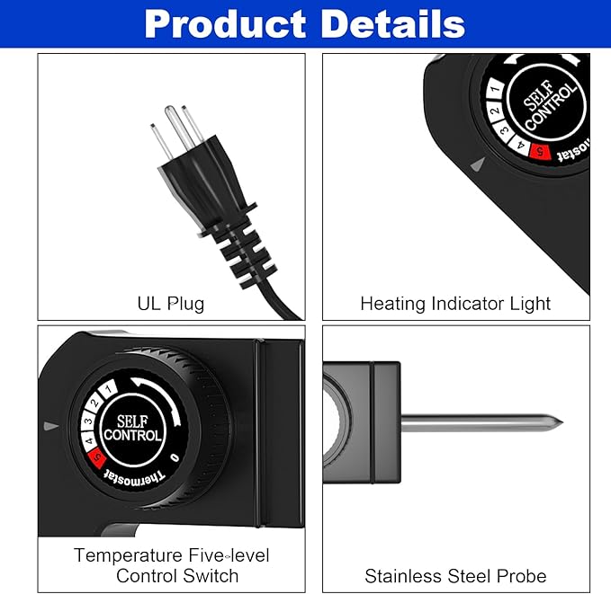 Electric Skillet Cord Replacement,15A/125V Griddle Power Cord Compatible with Masterbuilt Smokers & Electric Griddles,Adjustable Thermostat Probe Cord