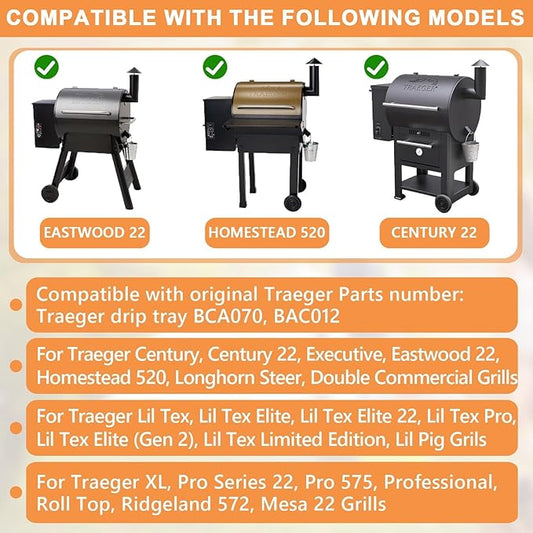 BCA070 BAC012 Upgraded Drip Tray for Traeger Pro 575 22 SER Replacement Parts, Lil Tex Elite, Lil Tex Pro, Lil' Pig Drip Pan, Lil Tex Elite 22, Eastwood 22, Executive,Homestead 520,Mesa 22 Accessories