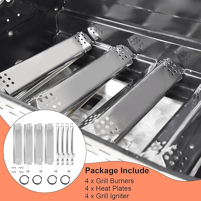 Grill Replacement Parts for Nexgrill 720-0830H 720-0888 720-0888N 720-0783E 720-0864M Stainless Steel Heat Shield Plate, Grill Burner Igniter Kit For Home Depot Nexgrill 4 Burner Replace 720-0830H