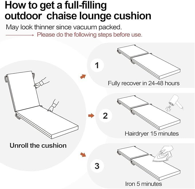 Crestlive Outdoor Chaise Lounge Cushions, 3 Years Fade Resistant Water Resistant Lounge Chair Cushion, 80''L x 23''W, Set of 2, Beige