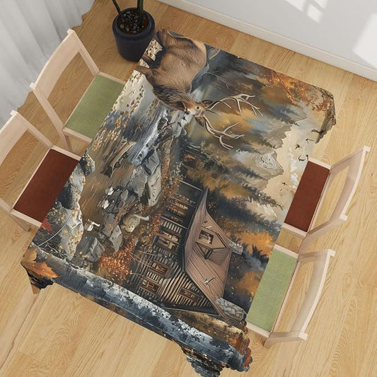 Retro Rustic Decorative Rectangle Tablecloth Bear Cottage Country Rustic Cabin Rectangle Table Cover Anti-Oil Tablecloth for Dining Tables, Parties, Wedding and Banquet Decoration 52" x 70"