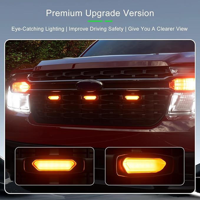 xipoqix 3PCS LED Front Grille Lights Compatible with 2022-2024 Ford Maverick XLT Yellow Decorative Grille Lamps with Fuse Wire Replacement for 2022-2024 Ford Maverick Accessories