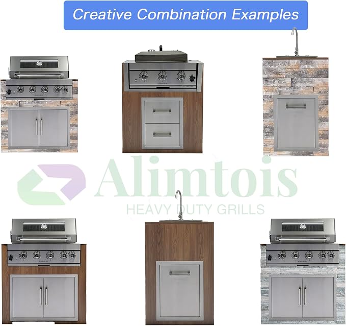 Built in Gas Grill Outdoor: 13 pcs Drop in Propane Gas Grills 32 inch BBQ 4 Burner 60000 BTU Stainless Island Barbecue Cooking Station with inserts Sink Drawer Door Rotisserie Kit Complete Set