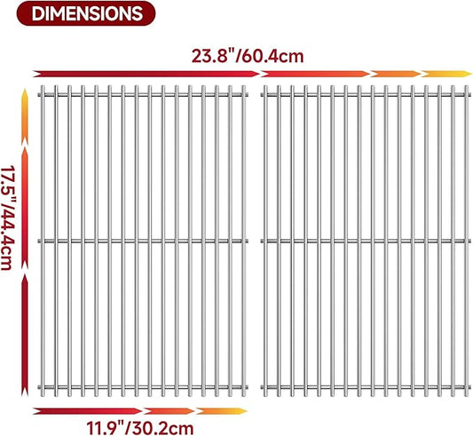 17.5" Dx23.8 W Grill Grates Replacement for Weber Spirit E310 Grill Parts,Silver Stainless Steel Grill Grate for Genesis Platinum B/C,2Pack Grill Grates for Genesis 1000-3500 Gas Grills-