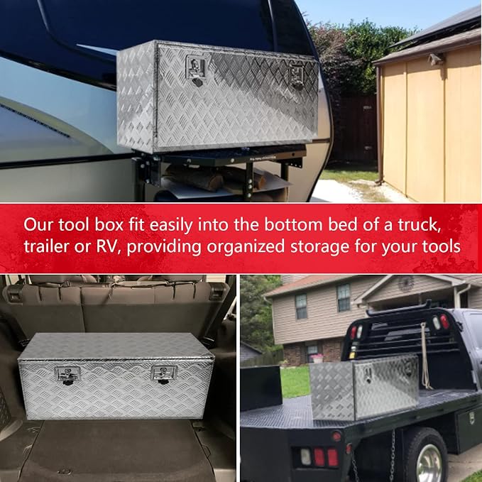 36" x 18" x 18" Truck Tool Box Pickup Truck Bed Toolbox Heavy Duty | Aluminum Underbody Truck Box Fit For RV Trailers Storage Organizer with Lock & Keys Silver
