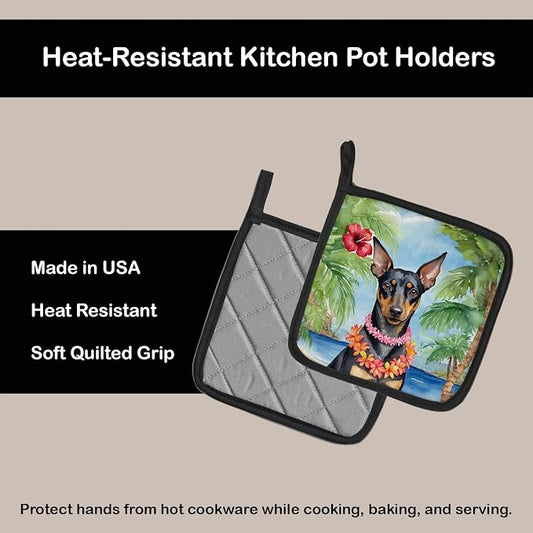 Caroline's Treasures Manchester Terrier Luau Pair of Pot Holders Kitchen Heat Resistant Pot Holders Sets Oven Hot Pads for Cooking Baking BBQ, 7 1/2 x 7 1/2
