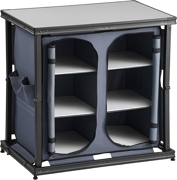 VEVOR Folding Camping Storage Cabinet, Outdoor Portable Aluminum Lightweight Table, Quick Set-up Compact Kitchen Cook Station, with 6 Shelves and Carry Bag, for Picnic, BBQ, Camping, RV Traveling