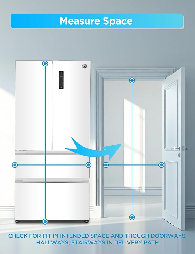 Commercial Cool 18.9 Cu. Ft. French Door Refrigerator, 33 Inch Wide Refrigerator with 2 Bottom Mount Freezer Drawers, Frost Free, LED Lighting, Digital Temperature Control, CCRF1890KW, White | 33 Inch Wide Refrigerator with 2 Bottom Mount Freezer Drawe...