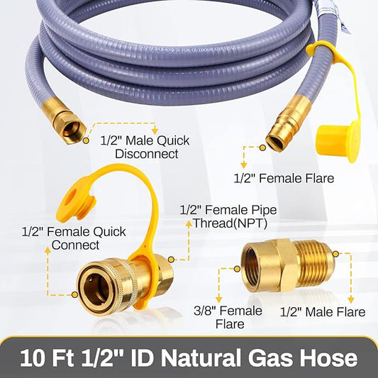 97352 98523 Natural Gas Conversion Kit Compatible with Monument Grills Model 41847NG 77352NG & Denali 605,Convert Your Grill from Propane to Natural Gas,10 Ft 1/2" ID Natural Gas Hose