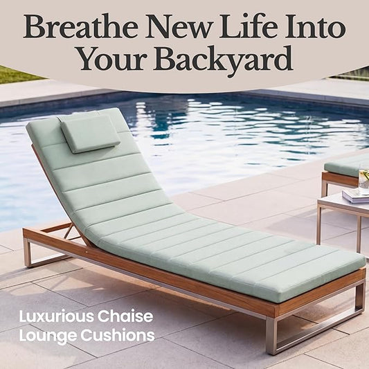 Quilted Chaise Lounge Outdoor Patio Furniture Cushions | Water-Resistant Patio Chair Cushions | Durable, High-Density Foam Outdoor Chair Cushions - (Chair Not Included) - Beige, 72"x21"