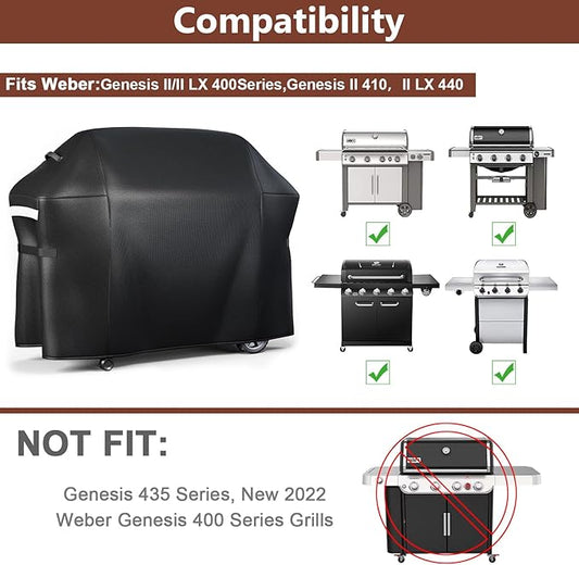 QuliMetal 65 Inches Grill Cover for Weber Genesis 2 4-Burner 400 Series, Heavy Duty Waterproof Outdoor BBQ Cover, Fade Resistant Barbecue Protector, 600D Waterproof, Compared to Weber 7131