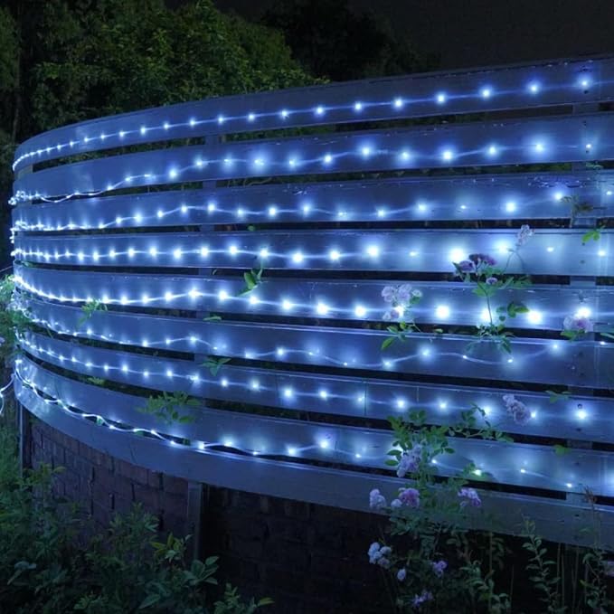 QITONG White Solar Rope Lights, 2 Pack Each 33ft 100 LED String Light Outdoor Waterproof, 8 Modes Fairy Lights in Clear Thin Tube