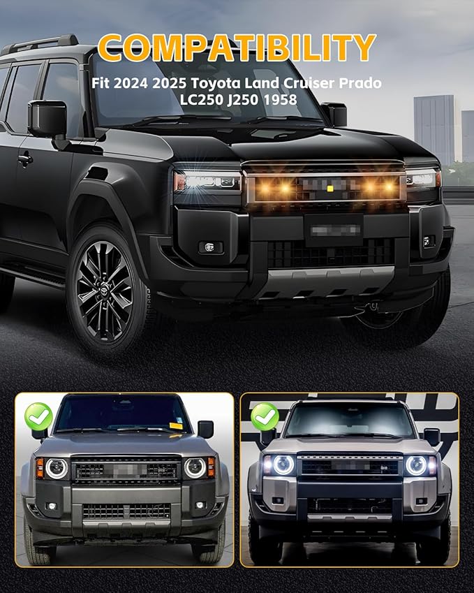 4 Pcs Grille Lights for 2024 2025 Toyo-ta Land Cruiser Prado LC250 J250, LED Upgrade Grille Lights, Amber Light