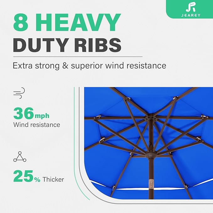 JEAREY 3 Tiers 9 FT Patio Umbrellas Outdoor Table Umbrella with Push Button Market Umbrella 8 Sturdy Ribs UV Protection Waterproof for Garden,Royal Blue