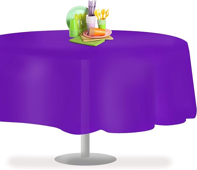 Grandipity 12 Pack Premium Disposable Plastic Tablecloth 84" Inch Decorative Round Table Cover - Purple