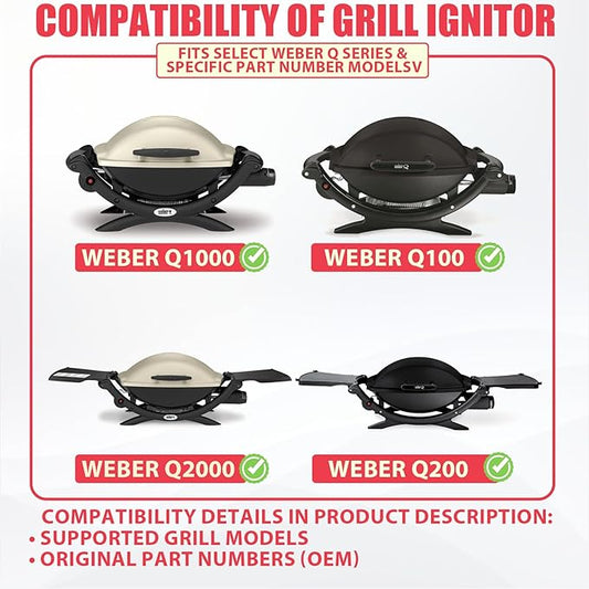 80462 Igniter Kit Replacement for Weber Q100 Q200 Q120 Q220 Gas Grills, Push Button Piezo Ignition Kit for Weber Q1000 Q2000 Series Accessories, Grill Starter for Weber 386001 386002 566001 Parts
