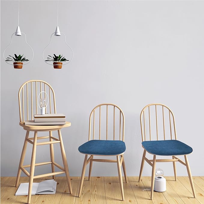 Blue Dining Chairs Cushions Non Slip Foam Kitchen Seat Cushions Washable Soft Thick Patio Pads Large Wooden Metal Tapered Chair Cushions,17" x 15"