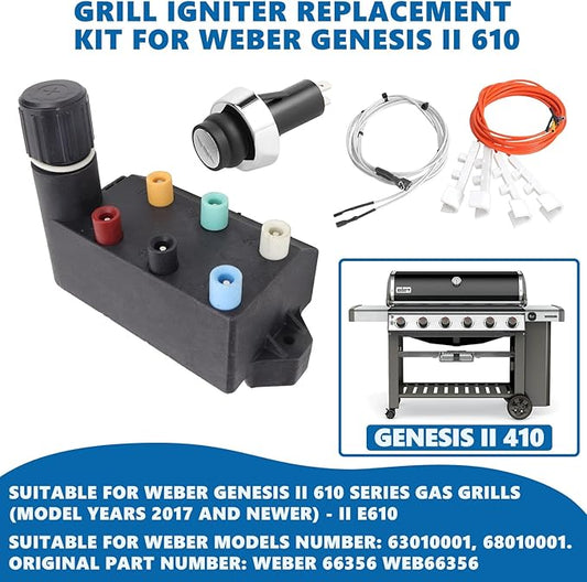 SafBbcue 66356 Grill Igniter Kit for Weber Genesis II 610 Series Gas Grills (2017 & Newer)- Fits E-610, Replaces 63010001, 68010001, Ignition Kit for Outdoor BBQ Parties