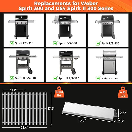 QuliMetal 15.3" Flavorizer Bars and Grill Grates for Weber Spirit E-310 and GS4 Spirit II 300 Series,Spirit 700,Genesis Silver/Gold B & C,Genesis Platinum B & C,Genesis 1000-3500