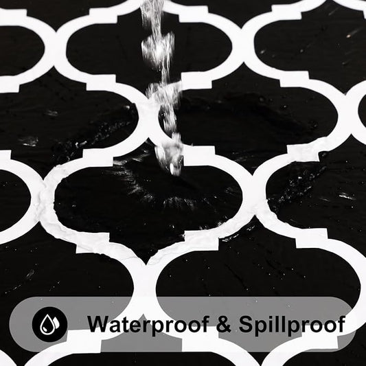 Smiry Rectangle Table Cloth, Waterproof Vinyl Tablecloth with Flannel Backing for Rectangle Tables, Wipeable Spillproof Plastic Tablecloths for Dining, Camping, Indoor and Outdoor (54"x120", Black)