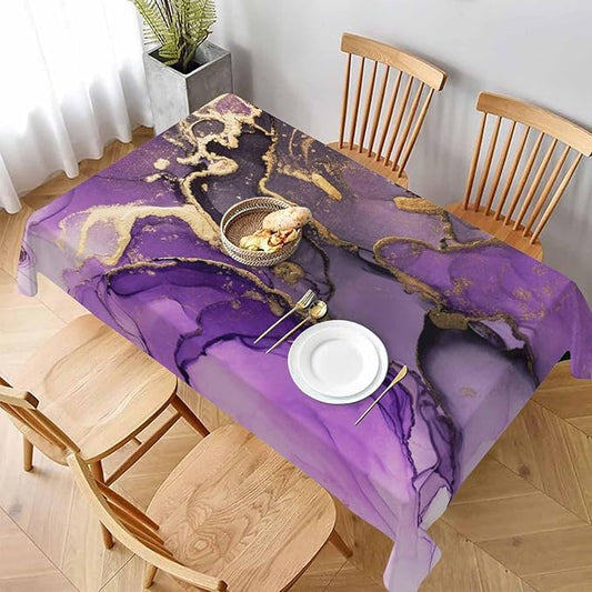 Purple Ink Gold Powder Decorative Rectangle Tablecloth Ripple Textures Color Blending Creative Art Polyester Table Cloths Kitchen Table Cover for Dining BBQ Picnic Coffee Table 52 x 70 Inch 4-6 Seats