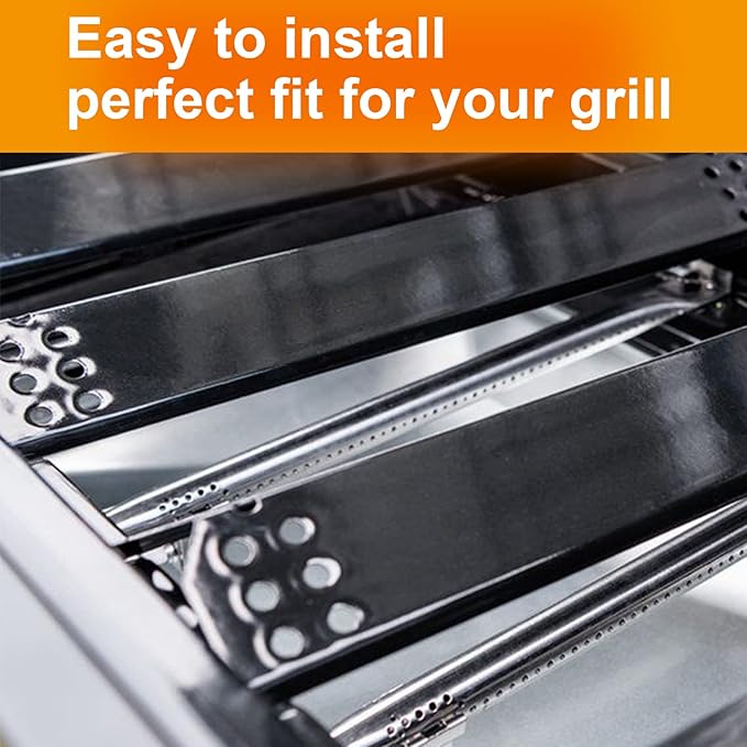 Hisencn Grill Replacement Parts for Expert 720-0789H 4 Burner Gas Grill Stainless Steel Burner Tube and Porcelain Steel Heat Shield Heat Tent Plates Repair Kit for Walmart Expert 720-0789H (4-Pack)