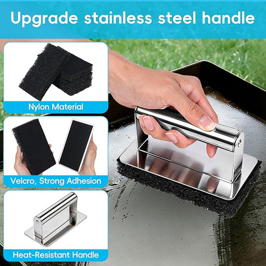 XUDAKAIXIN Griddle Cleaning Kit for Blackstone, Stainless Steel Flat Top Grill Cleaning Kit with Grill Stone, Griddle Brush &Griddle Scraper,Powerful Stain Remover