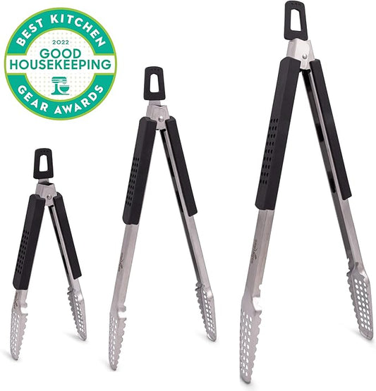 9", 12" and 16" Extra Long Tongs 18/0 Stainless Steel BBQ Grill Tongs with Durable Soft Grip Handle Grilling Accessory, Tongs for Cooking & Kitchen, Outdoor Barbecue, Easy to Clean - 3-Pack
