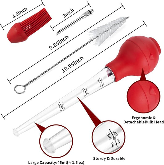 QPMR Turkey Baster, Premium Baster Tool for Cooking-Baster Syringe for Home Baking and Roaster Turkey, Include Detachable Silicone Bulb, 2 Meat Marinade Injector Needles for Thanksgiving