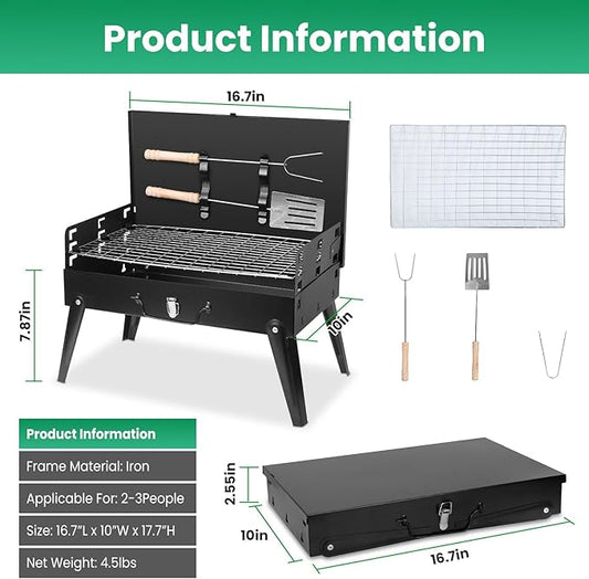 Portable Charcoal Grill, Outdoor Tabletop Charcoal Grill with Lid, Folding Barbecue Grill Small BBQ Grill, Camping Barbecue Grill for Garden Backyard Party Picnic Outdoor Cooking