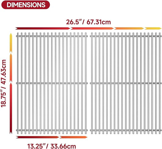 18.75''D x 26.5''W Grill Grates Replacement for Weber Genesis II 300 Series,Silver Stainless Steel Grill Grate for Weber Parts #66095,2Pack Grill Grates for KitchenAid Models 720-0954/A