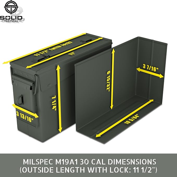 Lockable Metal Ammo Storage Box - Military & Army Steel Ammo Can for Ammunition Storage - Waterproof Ammo Crate Utility Box