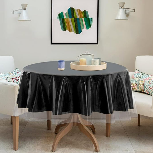 sancua Clear Plastic Table Cover Protector Vinyl Round Tablecloth 60 Inch | Waterproof PVC Rectangle Table Cloth, Oil Spill Proof Wipe Clean, For Dining Tables, Parties & Camping, Crystal Clear