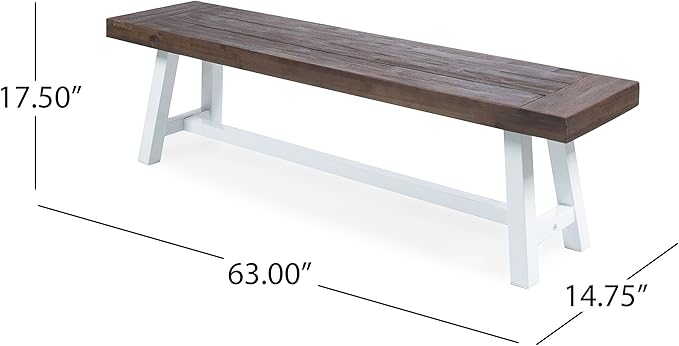 GDFStudio Cassie Outdoor Modern Industrial 3 Piece Acacia Wood Picnic Dining Set with Benches, Sandblasted Dark Brown and White Rustic Metal
