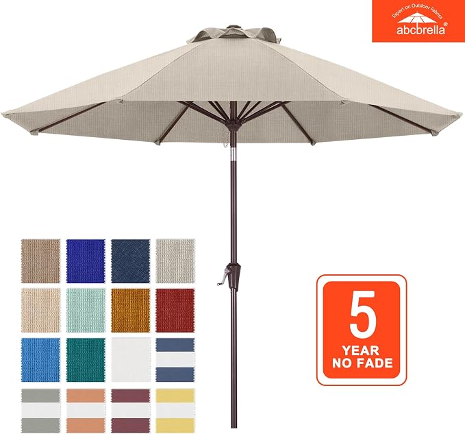 ABCCANOPY OLEFIN® 5-Year No Fading 9FT Outdoor Patio Umbrella(Beige) | Fade & UV Resistant Fabric,8 Fiberglass Ribs,Wind Vent,Crank Lift & Tilt,Outdoor Table Umbrella for Deck,Backyard,Yard