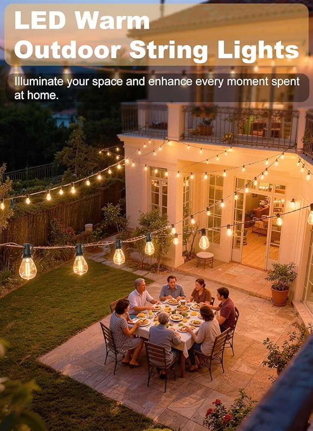 150FT Outdoor String Lights Waterproof, 50+2 Shatterproof S11 LED Bulbs, Extra Long Patio Lights for Outside, Bistro Cafe Decor, Backyard Garden Hanging Lights, Outside Fence Light String