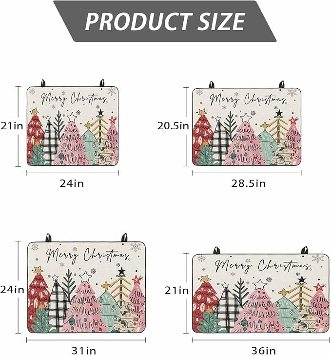 Stove Top Covers for Electric Stove 31x24 Inches, Pink Christmas Tree HeatResistant Glass Cooktop Protector, Vintage Beige Xmas Snowflake Doodle Ceramic Stovetop Countertop Covers Mat, Oven Cover