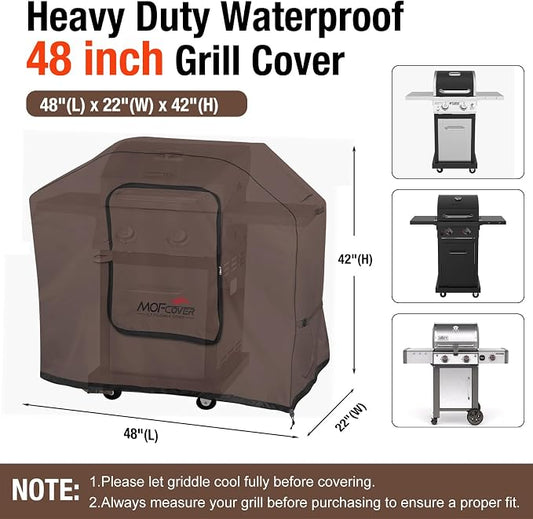 Exclusive Foldable 48 inch Grill Cover, 600D Heavy Duty Waterproof Outdoor BBQ Cover for 2-3 Burners Grill Weber Nexgrill CharBroil, Coffee