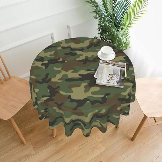 Sweetshow Military Camouflage Tablecloth Round 60 Inches Green Camo Army Round Tablecloth Polyester Washable Wrinkle Resistant Table Cloth Table Cover for Kitchen Dining Room Picnic Patio Party
