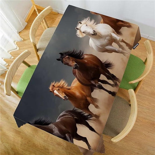 Swono Horse Tablecloth Horse Herd Run in Desert Sand Storm Rectangle Table Cloth Washable Plaid Table Cover for Kitchen Holiday Dinner Picnic BBQ, 52x 70 Inch Tablecloth