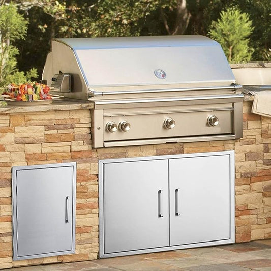 Outdoor Kitchen Doors Stainless Steel,26" W by 24" H Double Access Door,Flush Mount for Outdoor Kitchen and BBQ Island