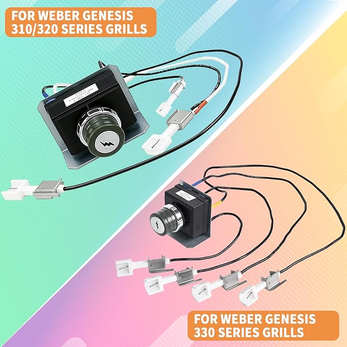 1836-13 7629 7628 Genesis Igniter Kit for Weber Genesis Grill Parts Genesis 300 SER E330 S320 E310 S310 S330 w/ Front Control, 4-Outlet Ignitor Module Replacement for Weber Starter 88826 66836 Button