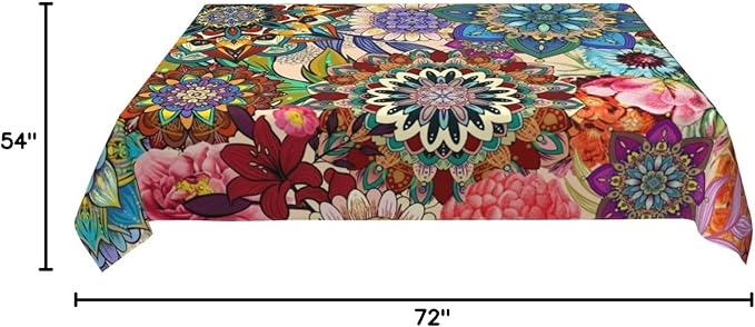 Rectangle 54"x72" Boho Floral Table Cloth, Colorful Flowers Tablecloth Oil-Proof Waterproof Kitchen Dining Room Decorative Table Cover for Party Birthday Outdoor Indoor