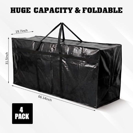 4 Pcs 169 Gallon Extra Large Moving Bags Heavy Duty Storage Bag with Strong Zipper Handle Foldable XXL Jumbo Storage Tote Packing Moving Box for College Dorm Travel Cloth Duffle (Black)