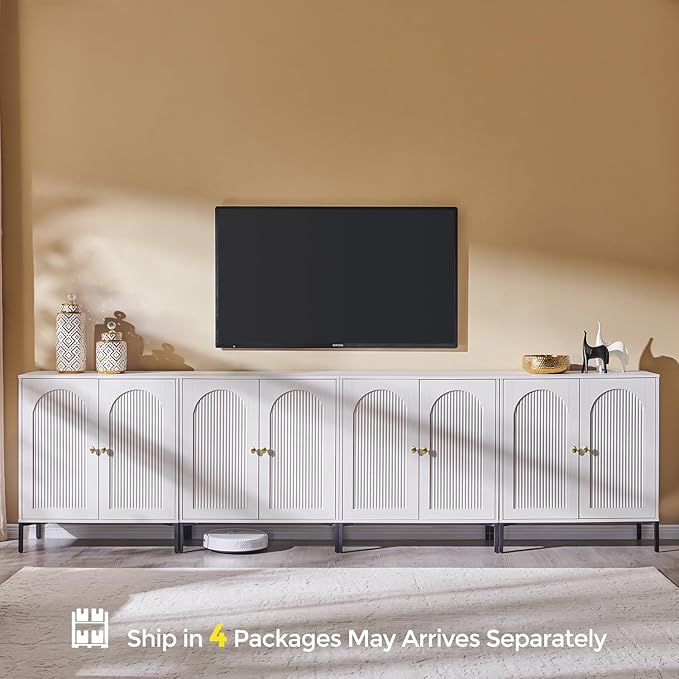 IFBUY Modern Sideboard Buffet Cabinet, 123.5" W Fluted Arched Buffet Cabinet with Storage and Adjustable Shelves, Wooden Modular Coffee Bar Cabinets for Kitchen, Entryway, White