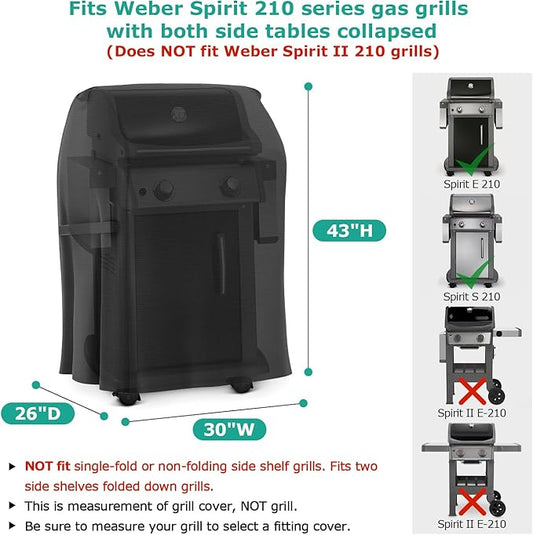 SunPatio 30 Inch Grill Cover for Weber Spirit 210 Series, Charbroil, Kenmore Grills, Waterproof 2 Burner Small BBQ Cover, Fade and UV Resistant, Compared to Weber 7105 (Not Fit for Spirit II E-210)