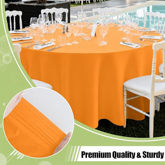 Smiry Disposable Table Cloth - 6 Pack, 84 Inch Round Waterproof Tablecloths for Parties, Decorative Plastic Table Cover, Leakproof & Sturdy, Orange