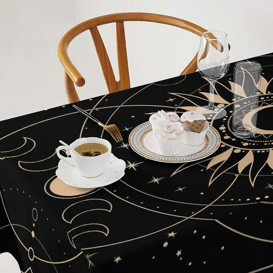 Vintage Tarot Moon Sun Tablecloth Moon Phase Star Galaxy Space Esoteric Astrology Table Cloth Water Resistant Wipeable Table Cover for Farmhouse Picnic Party Holiday Kitchen Dinner Table 60"x120"