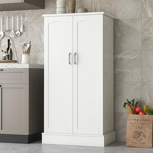kepptory 47โ Pantry Cabinet, Kitchen Pantry Storage Cabinet with Doors and Adjustable Shelves,Freestanding Buffet Cupboards Sideboard for Living Room and Dinning Room (White)